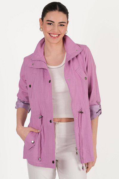 Spazio Oriente stand collar zipper snap coat lila