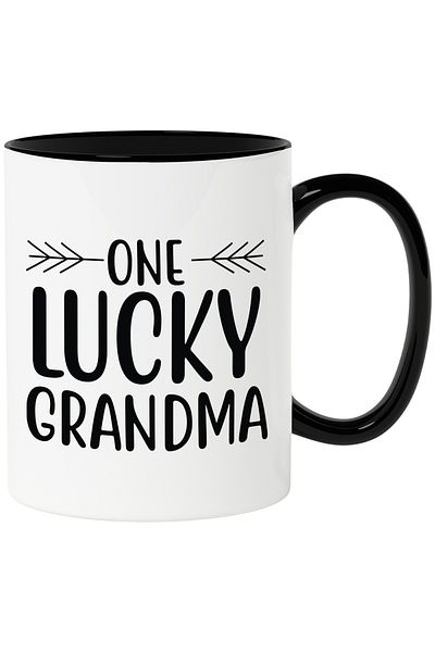 StoryGift Romania Mug with the text "One lucky grandma" - one lucky grandma happiness family with Mane, With