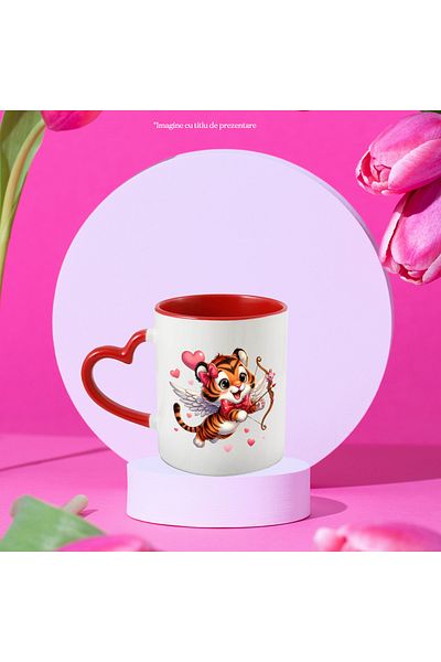 StoryGift Romania Mug with a tiger Cupid shooting a bow | illustration | hearts | wings | , With ,STG