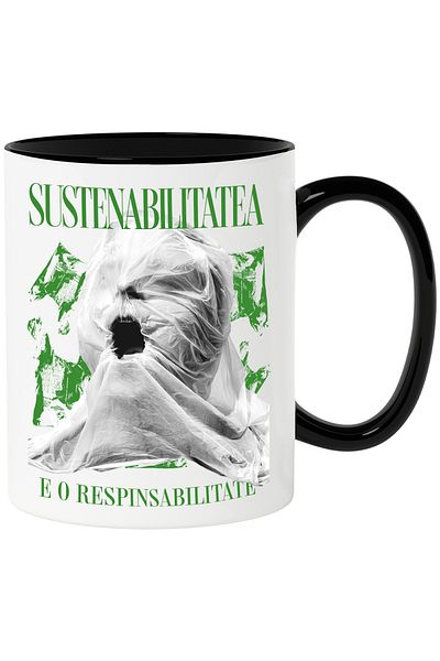 StoryGift Romania Mug sustainability is a responsibility plastic bag pollution, 330ml, Cerami, Cu