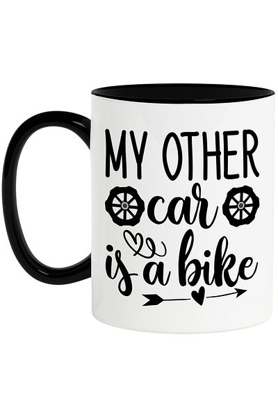 StoryGift Romania Mug with hearts and the message "My other car is my bike" with Handle, With