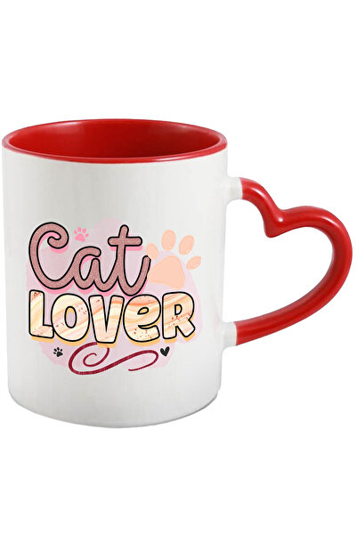 StoryGift Romania Cana Cu Mesajul "cat Lover", Iubitor De Pisici, Ilustratie, Labute, Fundal Roz, , Cu ,stg