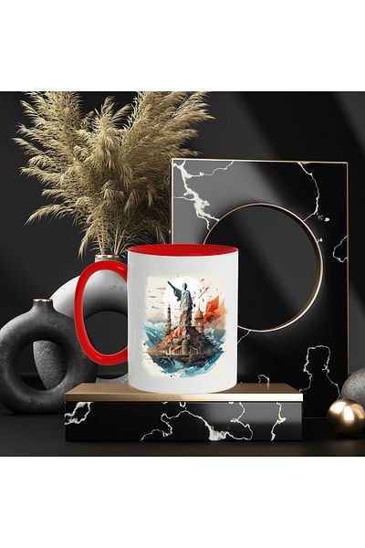 StoryGift Romania Mug With Statue, Monument, Rocks, Mountain, Buildings, Forest, Multicolor 330 ml, Ce, Cu,STG