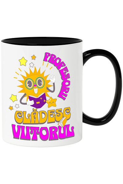 StoryGift Romania Mug teachers build the future education school, 330ml, Ceramic with Black Handle, With