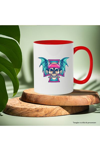 StoryGift Romania Mug With Skull, Wings, Dragon, Bandana, Tools, Cross, Multicolor 330 ml, Ceramics, With
