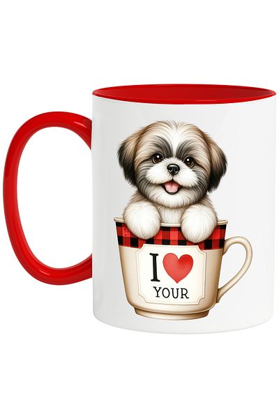 StoryGift Romania Mug with a puppy sitting in a cup, illustration, heart, appreciation, coffee, With ,STG