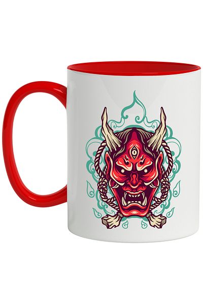 StoryGift Romania Cana Cu Masca Demon, Oni, Ochi, Flacari, Funie, Asiatic, Multicolor 330 Ml, Cera, Cu ,stg