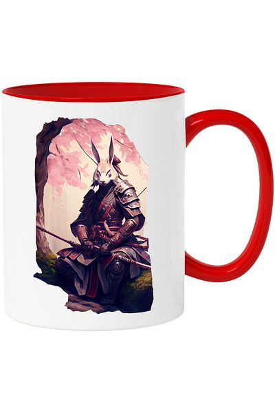 StoryGift Romania Mug With Rabbit Samurai, Soldier, Ninja, Fighter, Warrior, Ceramic, 330ml, with M, With