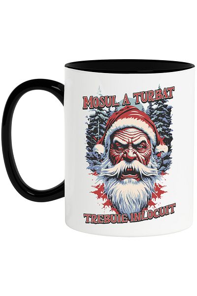 StoryGift Romania Mug Santa Claus is mad, must be replaced, holiday, 330ml, Ceramic with Black Handle, With M