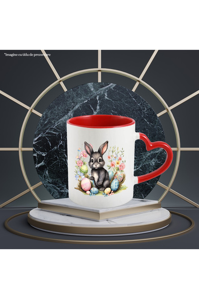 StoryGift Romania Cana Cu Un Iepuras Negru In Natura, Ilustratie, Floricele, ...