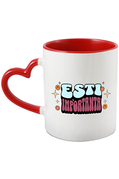 StoryGift Romania Cana Esti Importanta, 330ml, Ceramica Cu Maner Inima Rosie,...