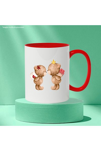 StoryGift Romania Mug With Teddy Bears, Crown, Bouquet Of Flowers, Letter, Multicolor 330 ml, Ceramics, With ,STG