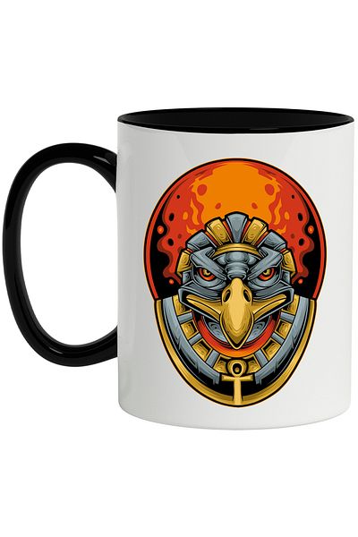 StoryGift Romania Mug With Culture Head, Flames, Sun, Ankh, Bandana, Multicolor 330 ml, Ceramic, With