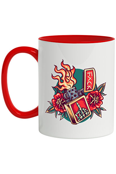 StoryGift Romania Cana Cu Bricheta Zippo, Flori, Frunze, Flacara, Schelet, Ma...