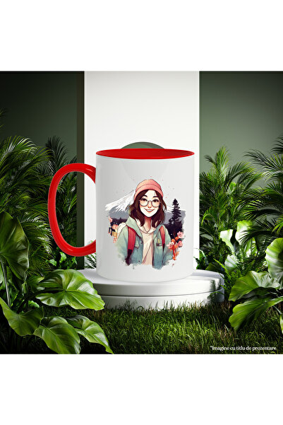 StoryGift Romania Mug with a cheerful girl hiking, travel, illustration, nature, f, With, STG