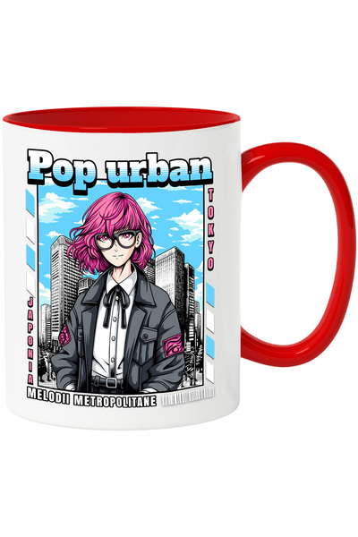 StoryGift Romania Cana Fata Par Roz Pop Urban. Melodii Metropolitane, 330ml, Ceramic Cu Maner Rosu, Cu ,stg