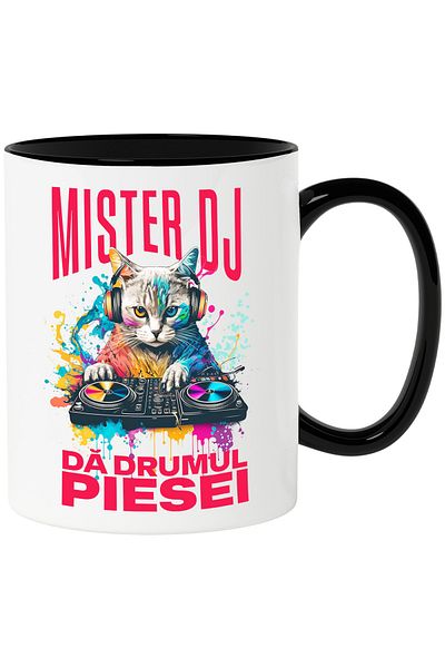 StoryGift Romania Mug mystery dj. let the song go cat cat fun, 330ml, Ceramic with Man, With