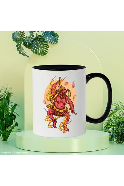 StoryGift Romania Demon Mug, Asian, Flames, Oni, Sun, Petals, Flowers, Multicolor 330 ml, C, Cu