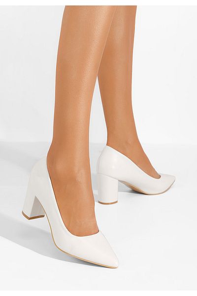 B T Shoes Meliana White Chunky Heel Shoes
