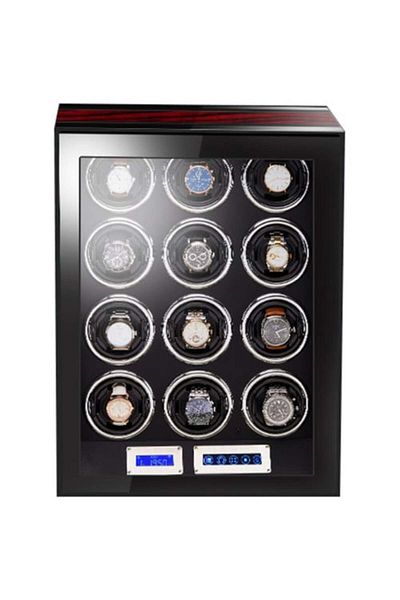 iUni Cutie automată de înfășurare a ceasurilor, înfășurare de ceas de lux 12 mahon-negru