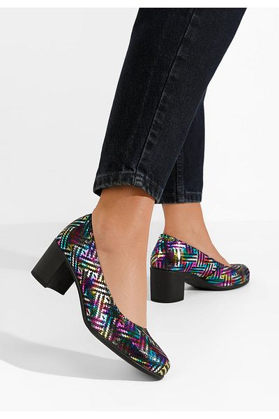 B T Shoes Pantofi Cu Toc Gros Piele Dalida V3 Multicolori
