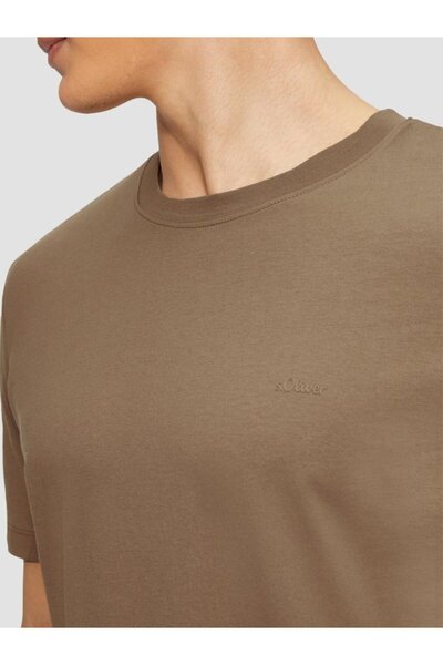 s.Oliver Men's short-sleeved T-shirt with logo and regular fit, Brown, 2XL