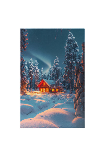 StoryGift Romania Tablou Canvas: Poveste De Iarna, Totul Acoperit De Zapada Proaspata O Cabana Luminoasa Cu Braz