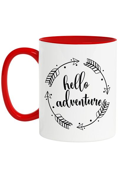 StoryGift Romania Mug with arrows for adventure lovers and the text "Hello, adventure" - sa, Cu