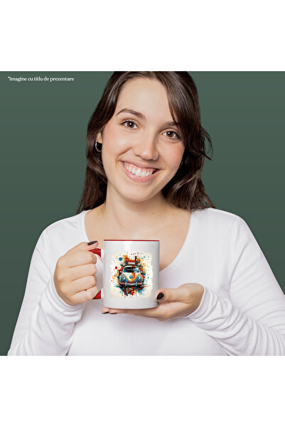 StoryGift Romania Mug With Car, Volkswagen, Vintage, Geometric, Stripes, Multicolor 330 ml, Ceramics, With ,STG.