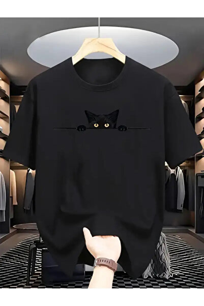 AEMİ Μπλουζάκι Unisex Cat Behind The Wall με στάμπα Oversize Crew Neck