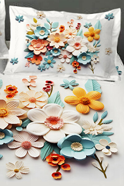 MonoHome 100% Cotton Fitted Sheet Special Design 5D Digital 60 Wire Lotus