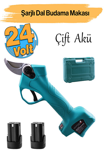 Badem10 Şarjlı Çift Akülü Budama Makası Dal Kesme 5.0 AH 24 V Kömürsüz Bağ Üz...