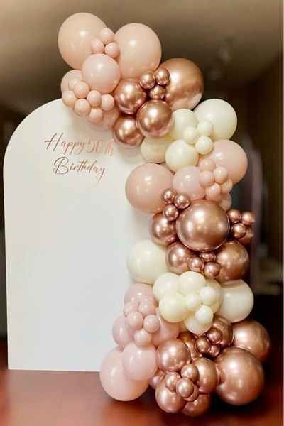 BeySüS Pink Blush Chrome Pink and Cream 60 Pcs Balloon Set Chain and Pump