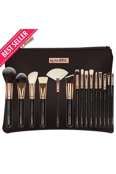 LUXORISE Set de pensule de machiaj Brilliance Copper cu 15 piese, geantă cadou