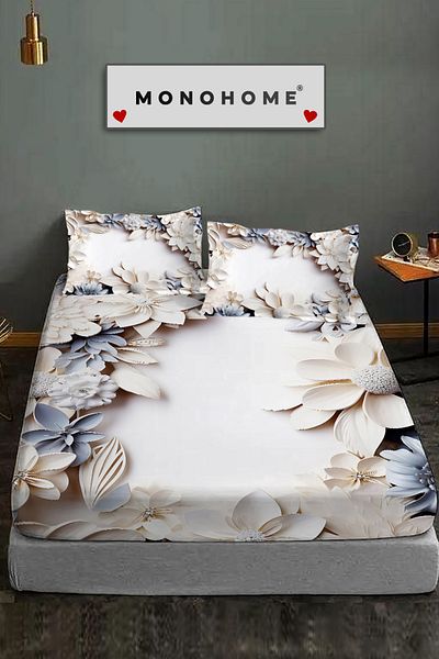 MonoHome 100% Cotton Fitted Sheet Special Design 5D Digital 60 Wire Orchid