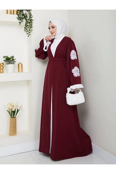 EFSUN MODA Roses Embroidered Sleeve Detail Double Evening Dress White Inside
