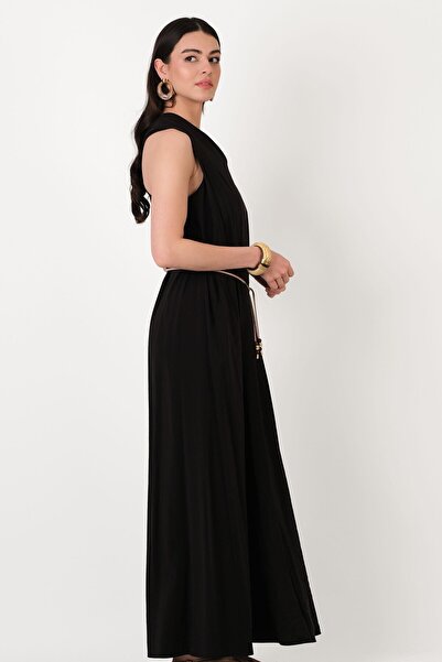 Spazio Elmaleh V Yaka İnce Kemerli Elbise VİZON