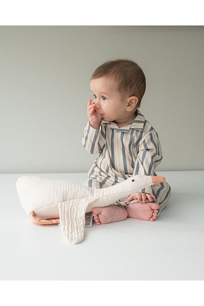 kitikate Organic Ludo Pajama Set Beige Navy Blue