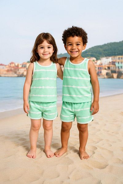 LUESS Unisex Children's Tie Dye Patterned Towel Bottom and Top Set - Green (2-3 Years 7-8 Years)