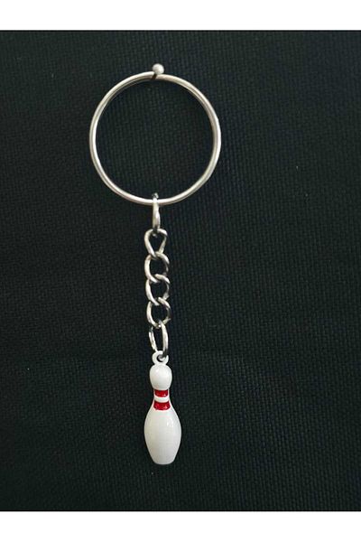sarıyer silver Bowling Labut Pin Plastic Labut Model Sports Themed Stylish Style Steel Keychain