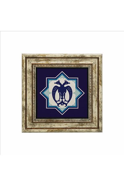 Sadrazam Natural Stone Painting with Double-Headed Eagle Figure and Anatolian Seljuk Star Motif Printed (25 X 25 Kd-28)