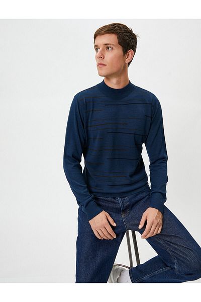 Koton Knitwear Sweater Half Turtleneck Slim Fit Stripe Patterned