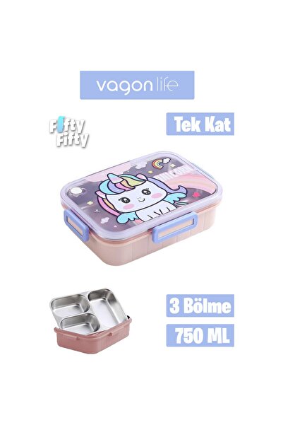 Vagonlife Bento 750ml Lunchbox Sevimli Dostlar Tek Katlı 3 Bölmeli Paslanmaz ...