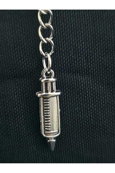sarıyer silver Needle Syringe Model Doctor Nurse Occupation Themed Health Care Stylish Style Steel Keychain