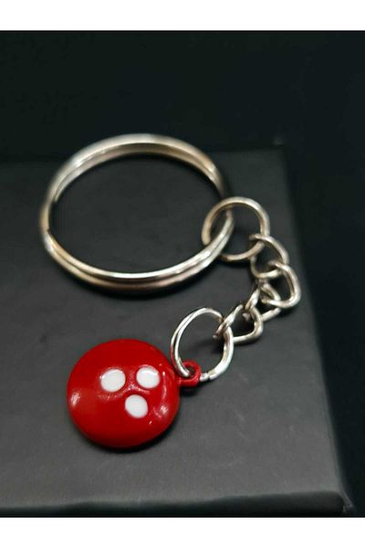 sarıyer silver Bowling Ball Model Stylish Style Sports Themed Steel Keychain with Red Plastic Figure