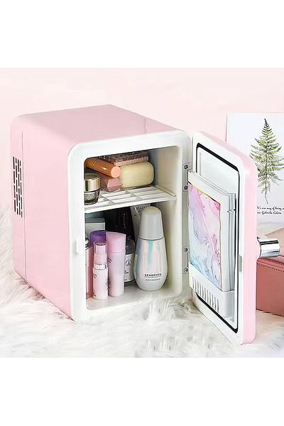 ET-LIFE Mini Fridge, 4L Refrigerator, Low Noise Refrigerator, Car Travel Storage, Makeup Skincare Fridge