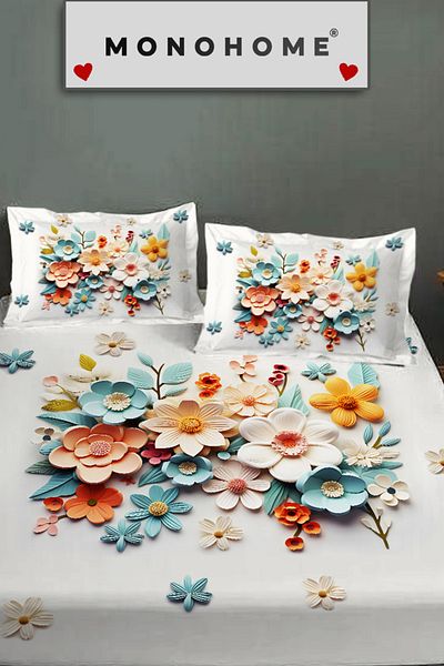 MonoHome 100% Cotton Fitted Sheet Special Design 5D Digital 60 Wire Lotus