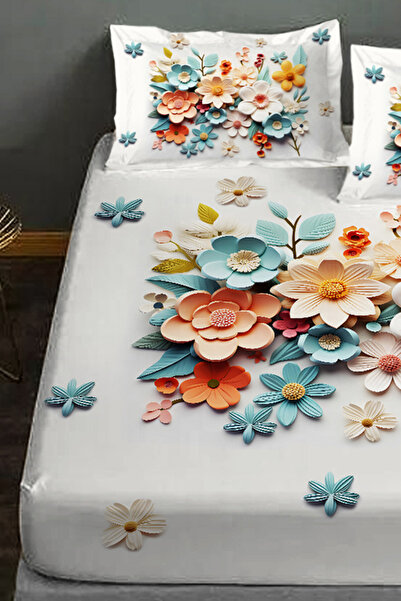 MonoHome 100% Cotton Fitted Sheet Special Design 5D Digital 60 Wire Lotus