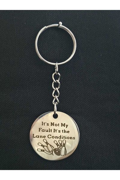 sarıyer silver Bowling Themed Humorous English Word Written Laser Printed Sports Themed Steel Keychain