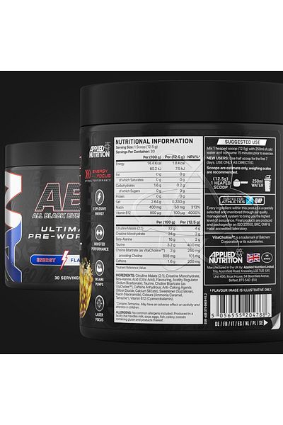 applied nutrition مسحوق آبي قبل التمرين، بنكهة الطاقة، 375 جم